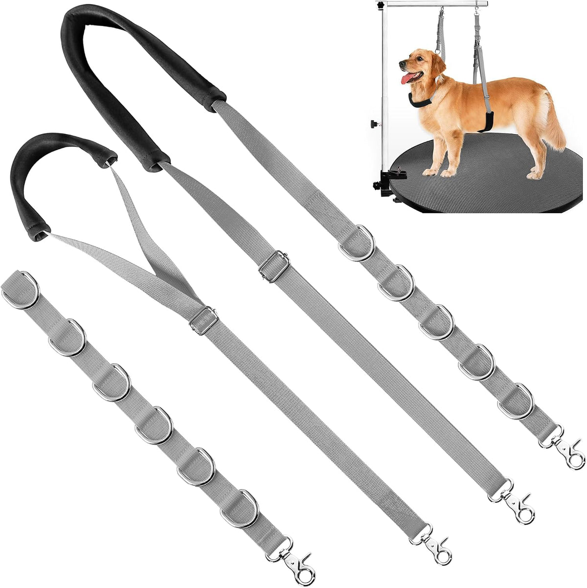Dog Grooming Belly Strap - Dog Grooming Loops for Table Arm Extender with Clamp Extension Loop - Gray