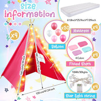 Windyun 4 pack kids sleepover teepee tents with air mattresses, blankets and star lights - view 8