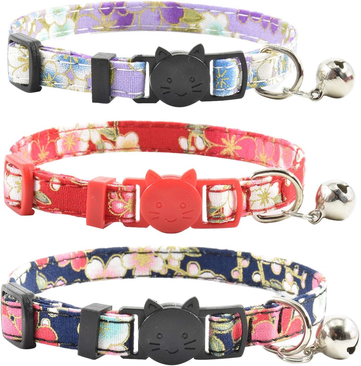 Breakaway Cat Collars with Bell, Set of 3 - Purple,Red,Blue1