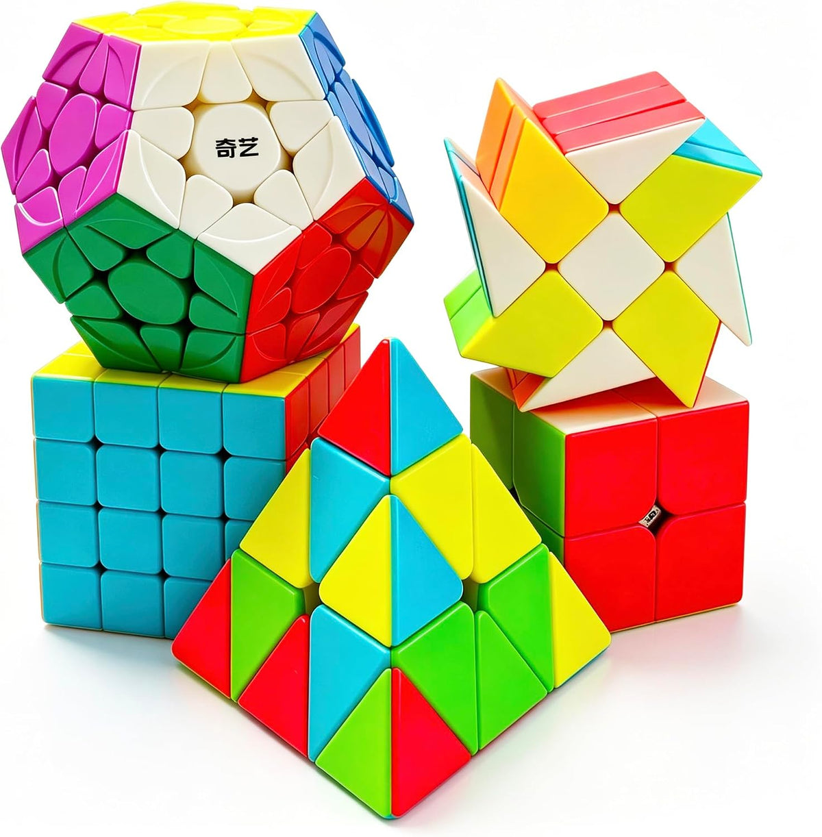 Speed Cube Set, ROXENDA 2x2 3x3 Pyramid Cube Bundle [3 Pack] – Fun for Kids & Family - 5 Pack Stickerless