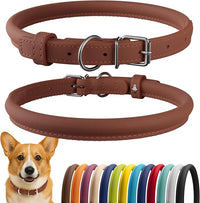 CollarDirect Rolled Leather Dog Collar, Soft Padded Round Puppy Collar, Handmade Genuine Leather Collar Dog Small Large Cat Collars 13 Colors (13-16 Inch, Cinnamon Smooth)