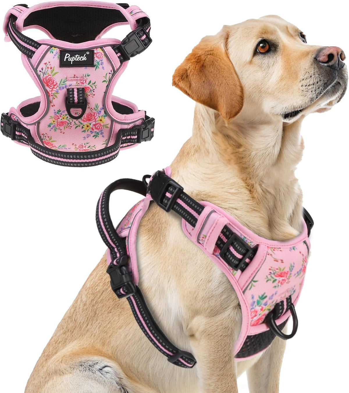 PUPTECK No Pull Halloween Dog Harness for Large - Pink Floral / Large / Harness Only