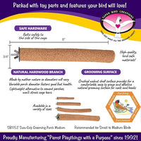 Super Bird Creations SB1152 Sure-Grip Grooming Perch for Small/Medium Birds - Enriches Beak and Foot Health - Ideal for Cockatiels, Parrots, Parakeets, Conures, Quakers - 3/4" Diam x 8" (Medium)