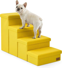 COZY KISS Dog Stairs with Storage, 16.7" H Wider Dog Steps - Yellow / 4 / 38.1x17x22 inch