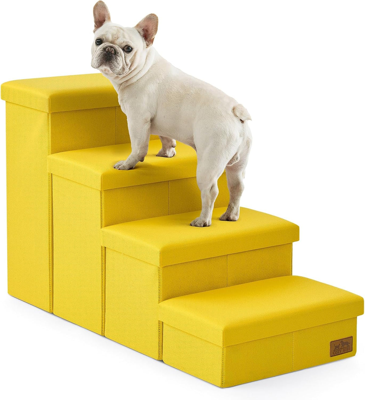 COZY KISS Dog Stairs with Storage, 16.7" H Wider Dog Steps - Yellow / 4 / 38.1x17x22 inch