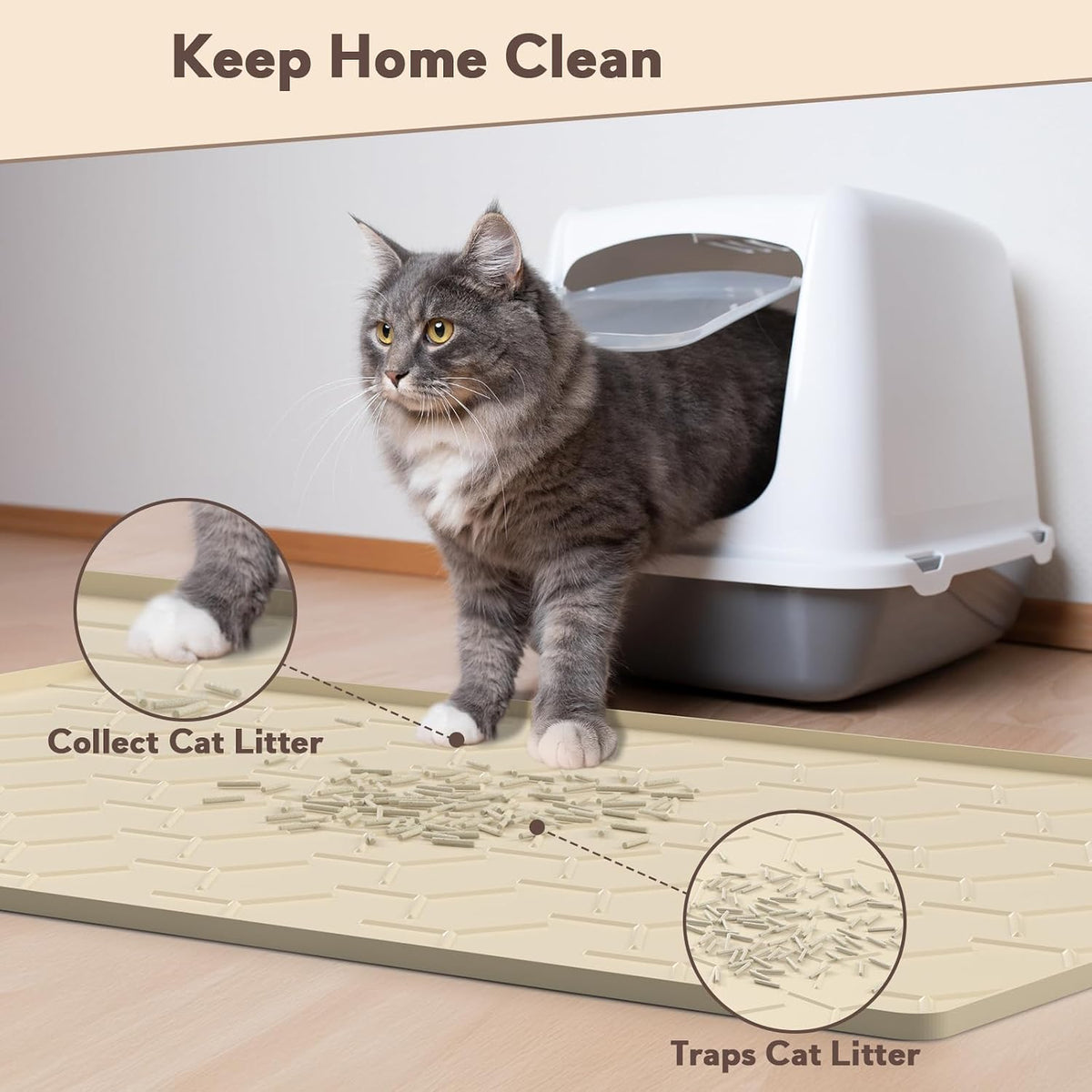 Silicone Cat Litter Mat 34×22 inch, Easy to Clean, Gray – Daily Care for Cats - 34" X 22" / Beige - image 2
