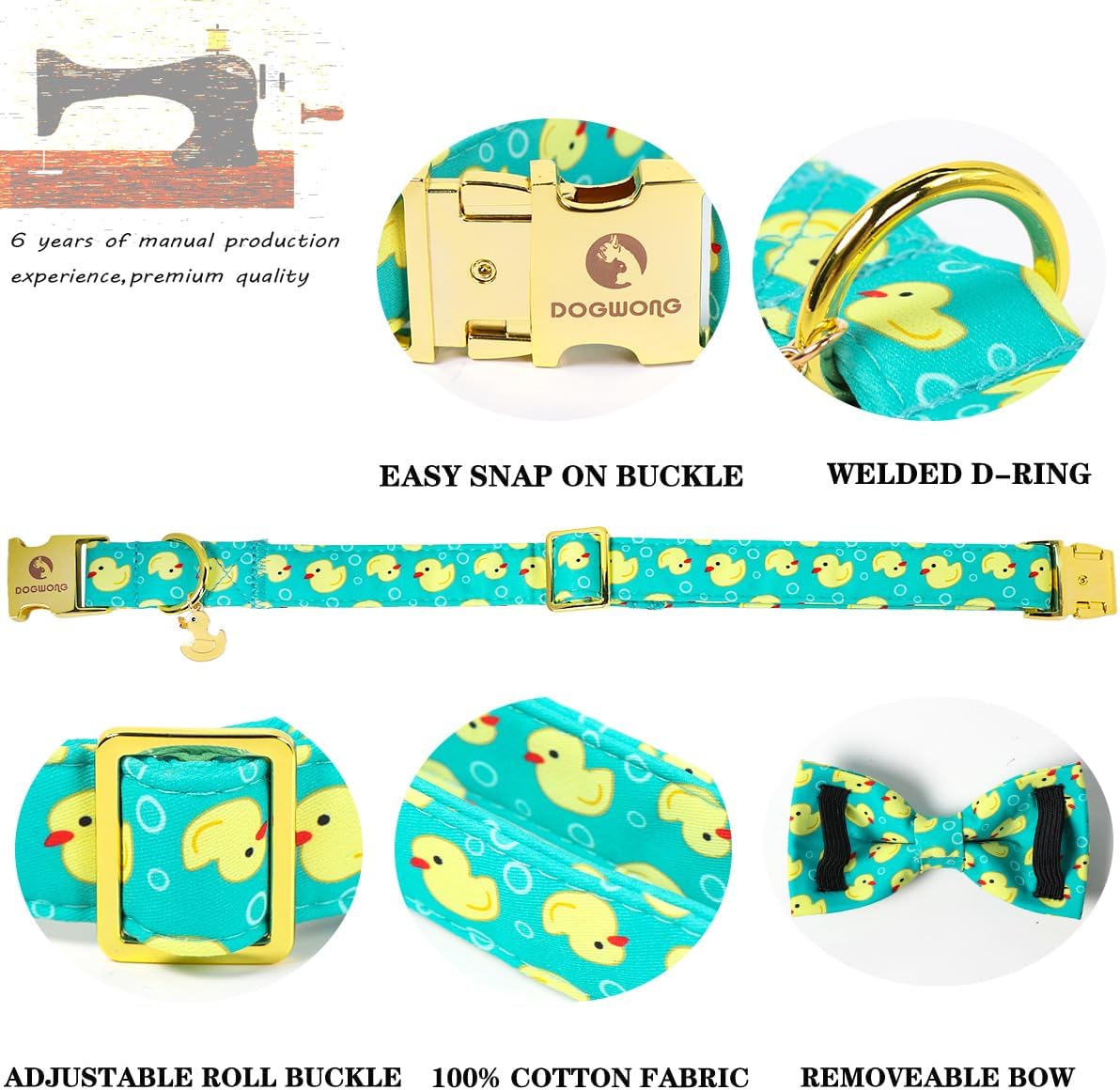 DOGWONG Fall Pumpkin Orange Plaid Dog Collar - Duck bow / L - image 3