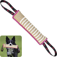 Dog Tug Toy, Dog Bite Jute Pillow Pull Toy with 2 Strong Handles - Pink & Yellow / Footprint