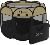 Siedihit Dog Cat Playpen, Puppy Pet Playpen Indoor for Small Dog Crate Tent Cage Outdoor, Portable - Black Khaki / Large