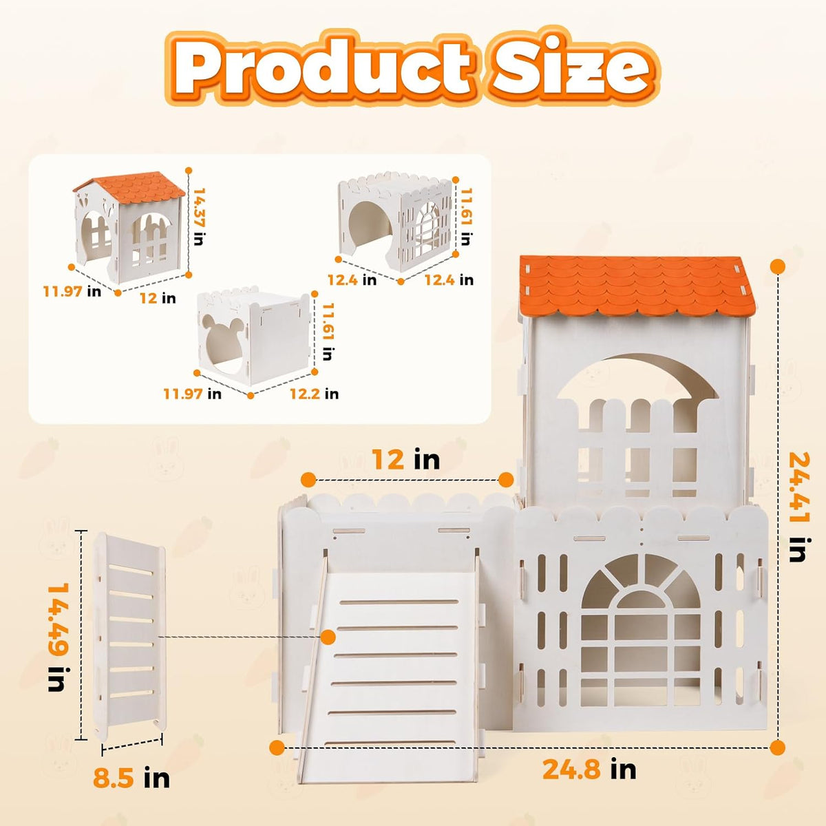 Large Rabbit House, Wooden Bunny Castle with 3 Houses Indoor - 3 Houses Color Roof - image 3