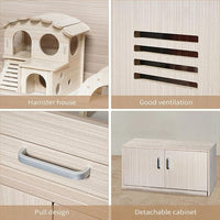 Large Hamster Cage, Wooden Hamster Cages and Habitats with Storage Cabinet and Openable Top Decorative Pet House Acrylic Panels for Hedgehog Gerbil and Rat (31.5"× 15.7"× 33.5")