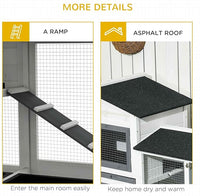 PawHut 62" Rabbit Hutch, Wooden Bunny Hutch, Guinea Pig Cage, Small Animal Enclosure with Run Area, Removable Tray, Asphalt Roof, Lockable Doors and Ramp, for Rabbits, Chickens, Ducks, White