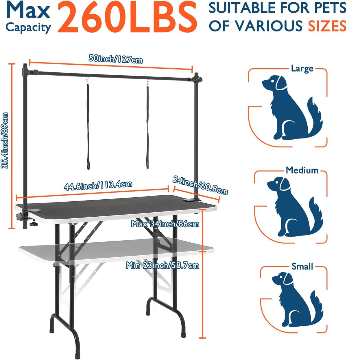 LEIBOU 45'' Height Adjustable and Foldable Pet Dog Grooming Table - 45'' / Black - image 2