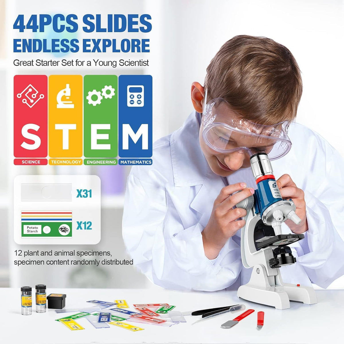 Uarzt 58-Piece Kids Microscope Kit with Carrying Case - Blue - image 3