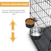 2 Pcs Stainless Steel Small Dog Crate Food Water Bowl - L (77 & 45 OZ) / Black - image 4