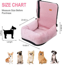 Dog Car Seat for Small Medium Dogs Up to 40lbs, Detachable Washable Soft Pet Booster Travel Bed for Front & Pink Seat with Safety Leash Belt