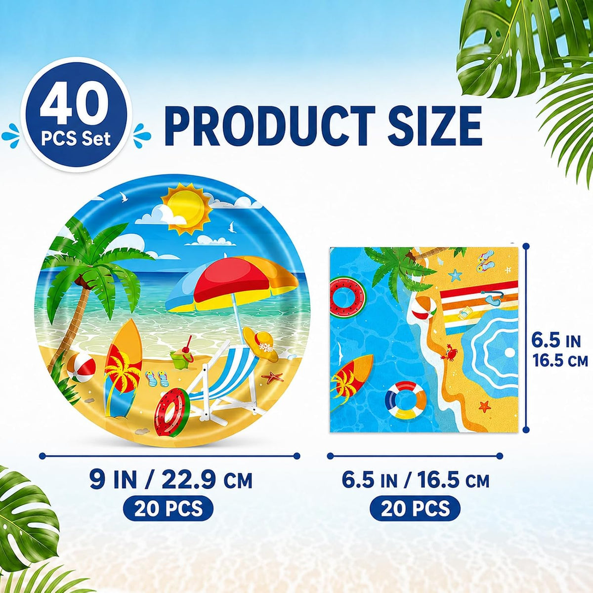40 Pcs Basketball Plates and Napkins Set - Beach - image 2