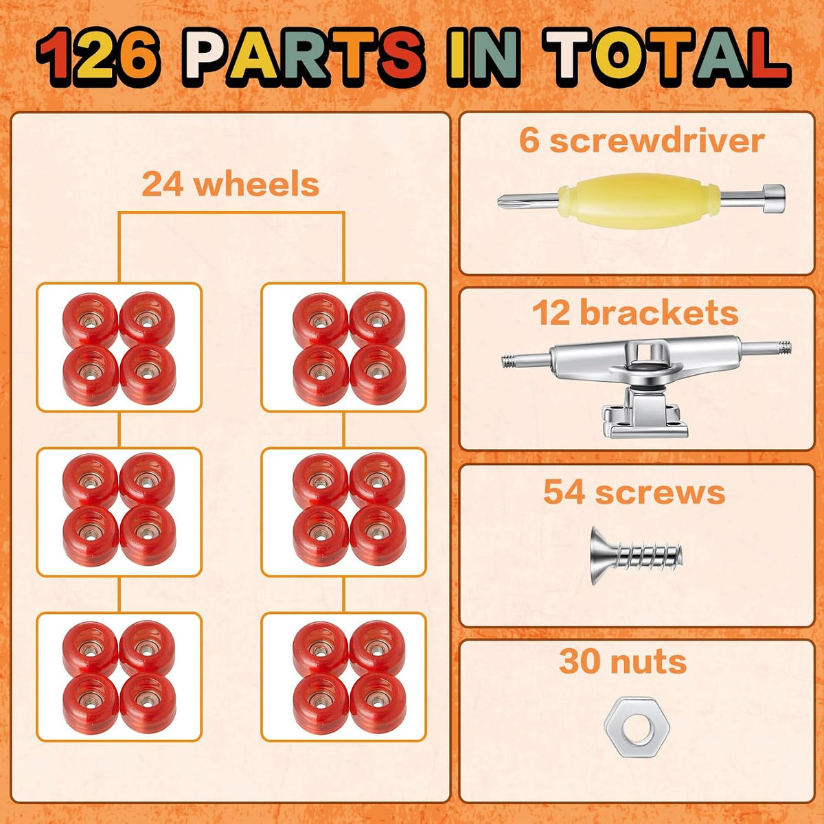 Jexine fingerboard kit with 6 sets of colorful trucks, wheels, screws and screwdrivers - view 5