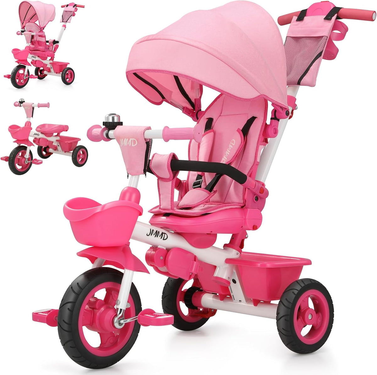 JMMD 7 in 1 Toddler Tricycle with Push Handle Trike Stroller for 1-5 - Pink