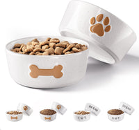 Ceramic Dog Bowl Set of 2 with Anti-Skid Base, 5.5"W x 2"H - Small 5.5" / Brown