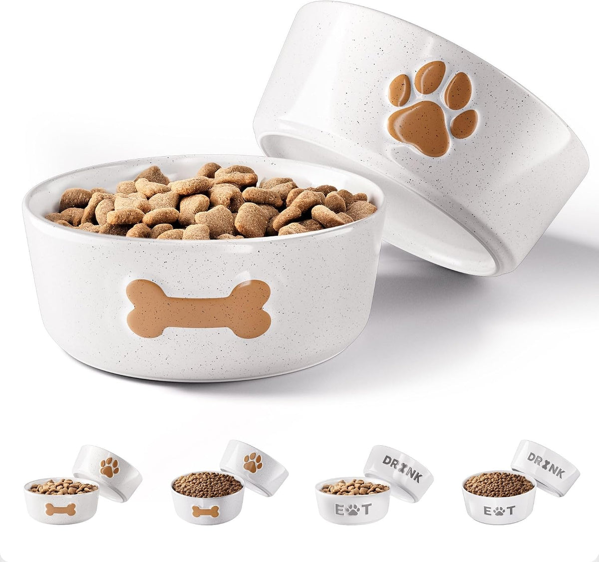 Ceramic Dog Bowl Set of 2 with Anti-Skid Base, 5.5"W x 2"H - Small 5.5" / Brown