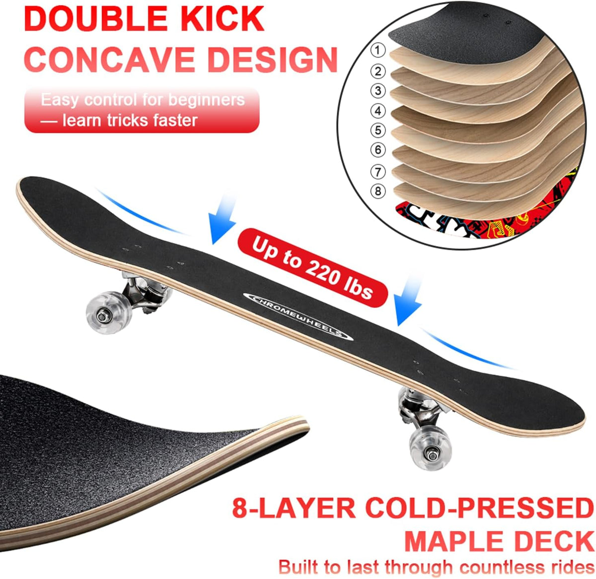 ChromeWheels 31 inch Skateboard Double Kick Skate Board Cruiser - #01 - image 4