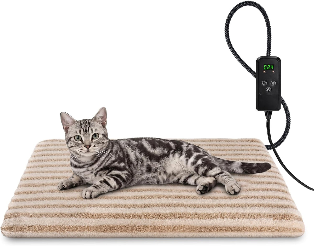 Large Pet Heating Pad, Adjustable Temperature with Timer - Beige / S (18'' x 16'')