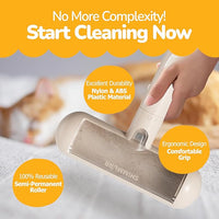 Reusable Pet Hair Remover - Lint Roller for Dog & Cat Fur - for Furniture, Carpet, Clothing - Detachable Handle (Apricot (Light Beige))