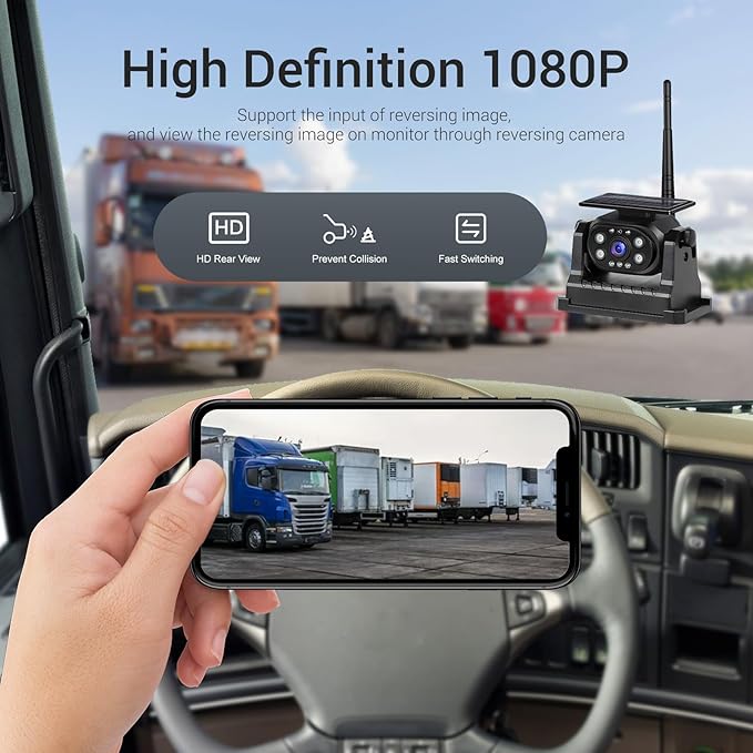 Hikity Wireless Backup Camera Solar Magnetic WiFi, HD 1080P Rechargeable Rear View Camera for Truck/Trailer/RV/Camper, IP68 Waterproof Reverse Camera, Clear Nigh Version, Wide Angle