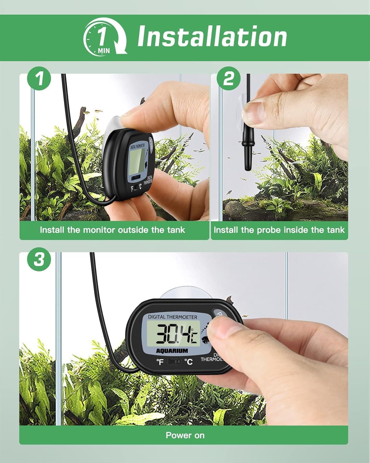 Zacro 2 Pack Digital Aquarium Thermometer, Fish Tank Thermometer - 1 Pack - image 2