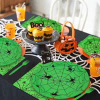 Gistome 96-piece Halloween spider web tableware set with plates, napkins and forks - view 9