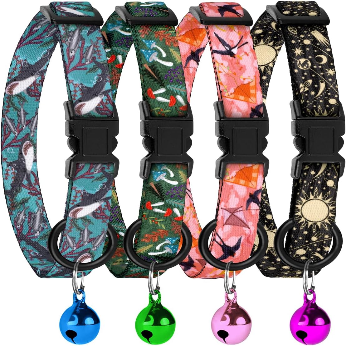 4PCS Breakaway Cat Collars with Bell - Nature