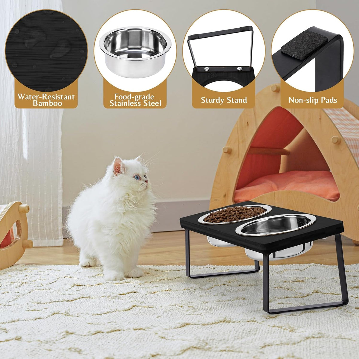Elevated Cat Food Bowl for Indoor Cats - 2 Bowls / Black - image 3
