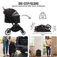 Pet Stroller for Small Medium Dogs Cats Up to 45 lbs, Travel Lite Collapsible, All Terrain 4 Wheels for Jogging, Running, Black