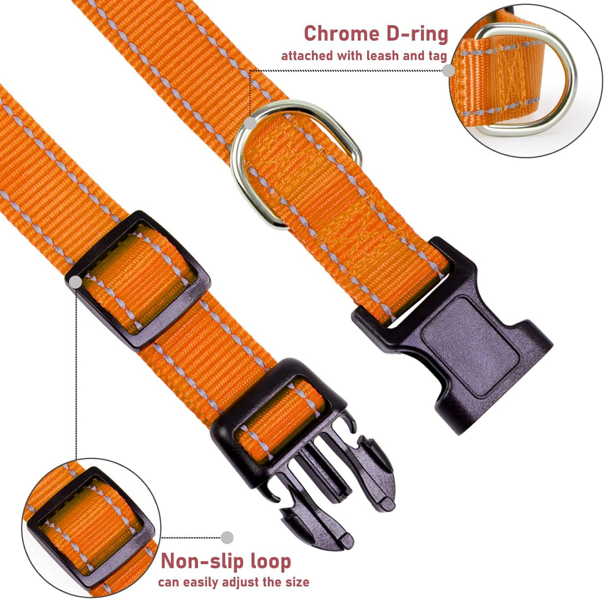 Reflective Dog Collar, Puppy Collar with Buckle Adjustable - Orange / XLarge :Width 1",Neck 16-26" - image 3