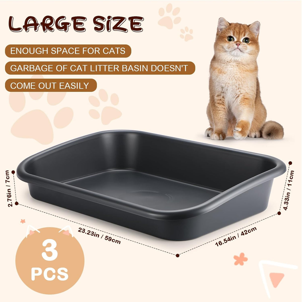Uiifan 3Pcs Low Entry Cat Litter Box - Dark Gray / 23.2 X 16.5 X 4.3 - image 2