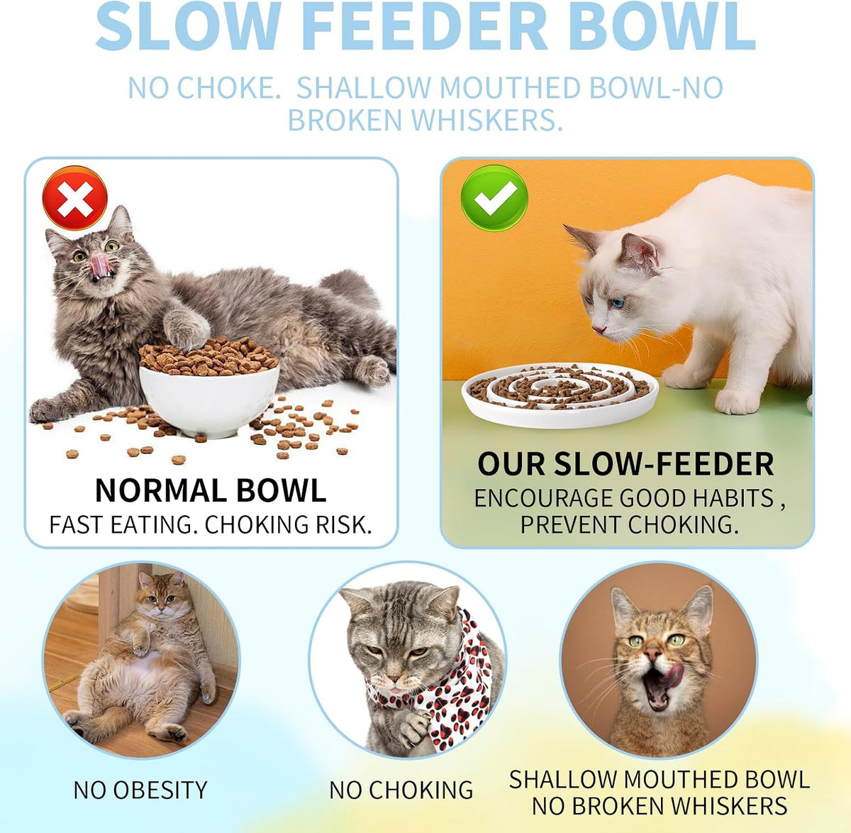 Ceramic Cat Slow Feeder,Shallow and Wide Opening Dish for Whisker Friendly – Essentials for Cats - 3 Rings Maze - image 4