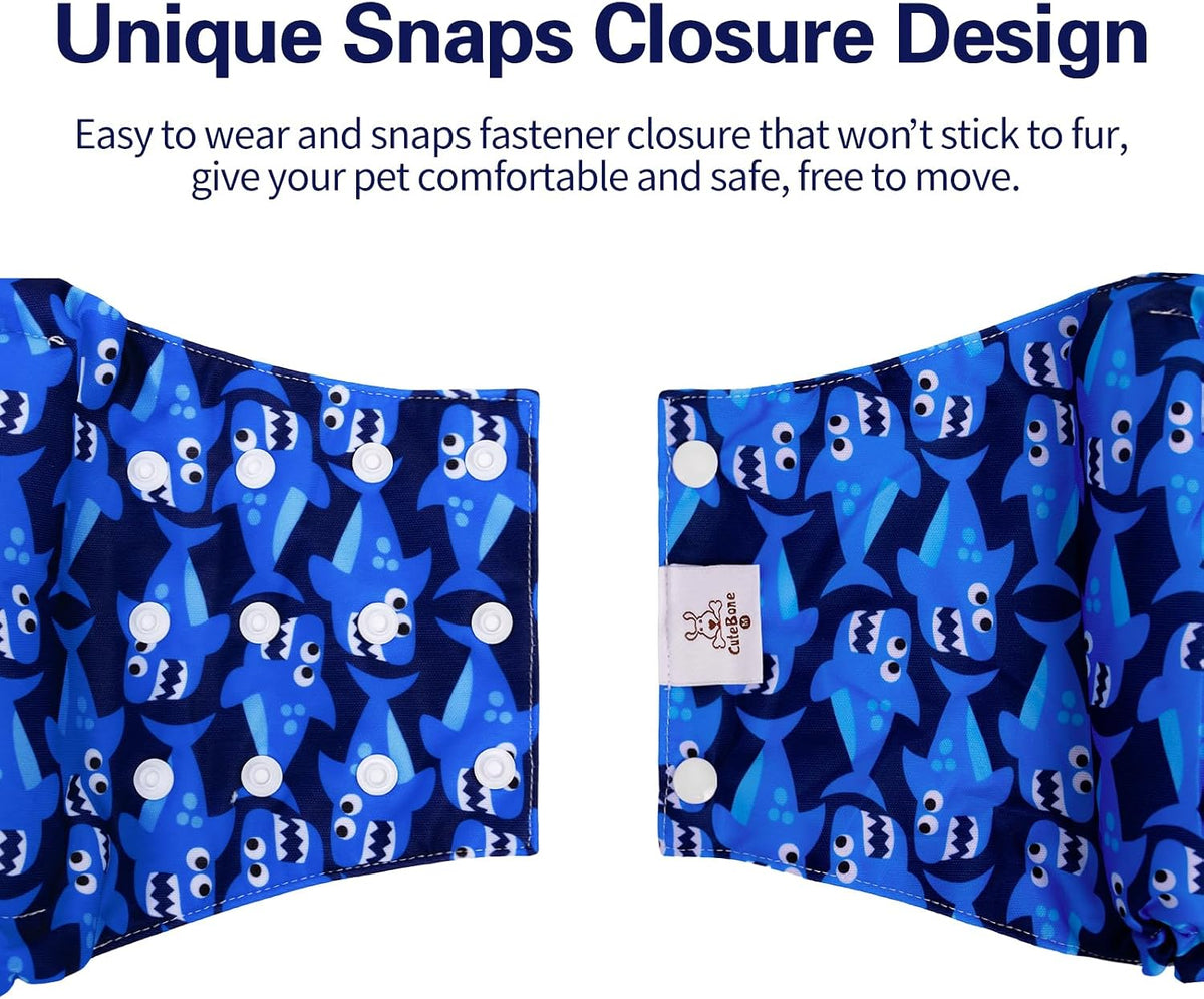 CuteBone Washable Dog Diapers Male with Snaps Reusable 3pcs a Pack - Buttons-Shark&Dinos&Monster / L(17"-21") - image 2
