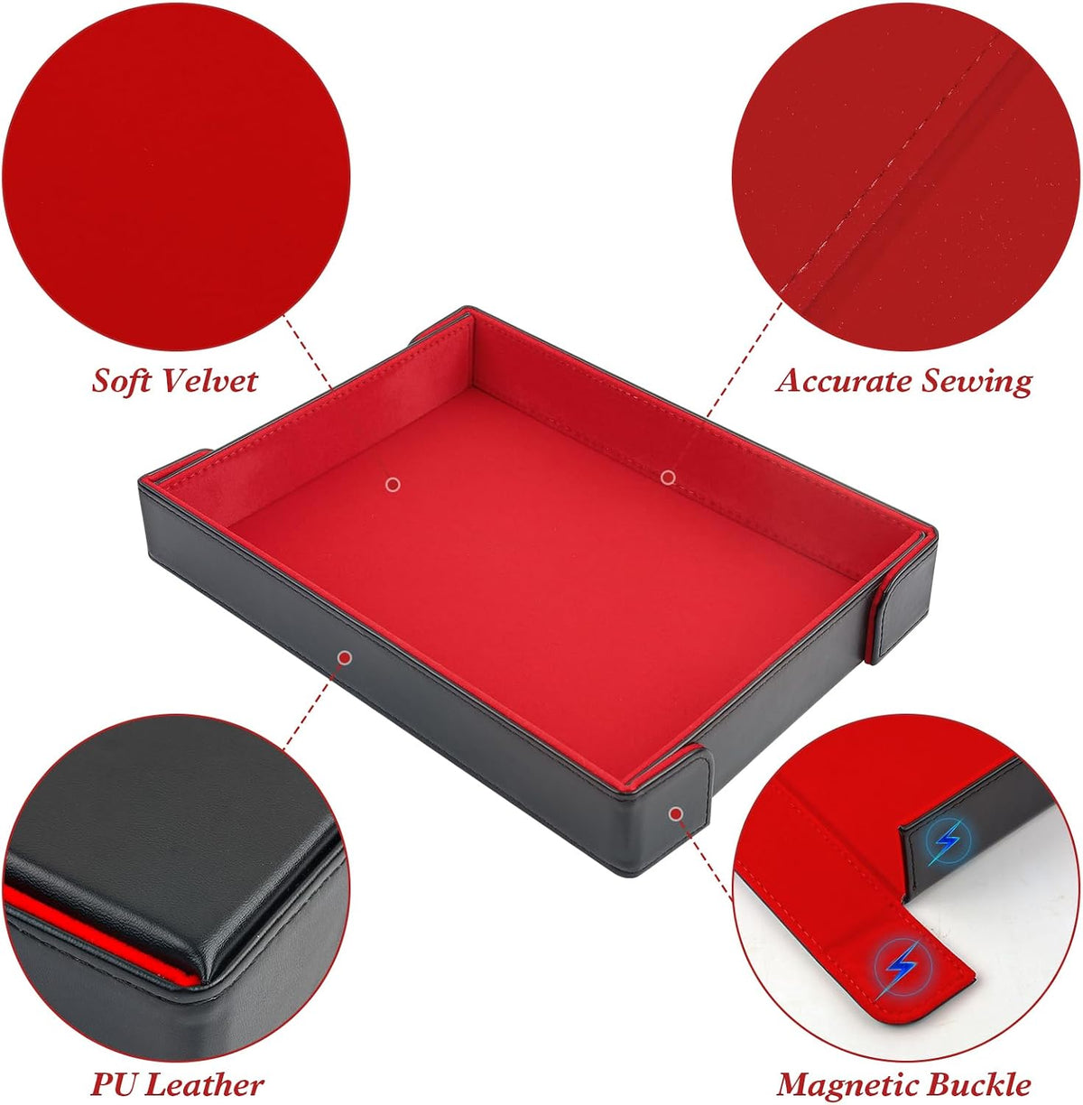 Buweeo magnetic folding PU leather dice rolling tray with red felt lining - view 11
