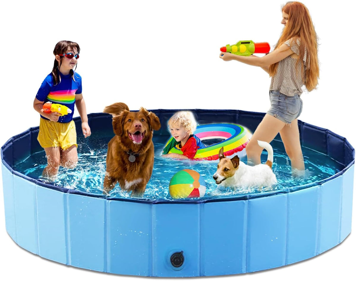 Jasonwell Foldable Dog Pet Bath Pool Collapsible Dog Pet Pool Bathing - XXXXXL - 87" / Plastic Board Blue