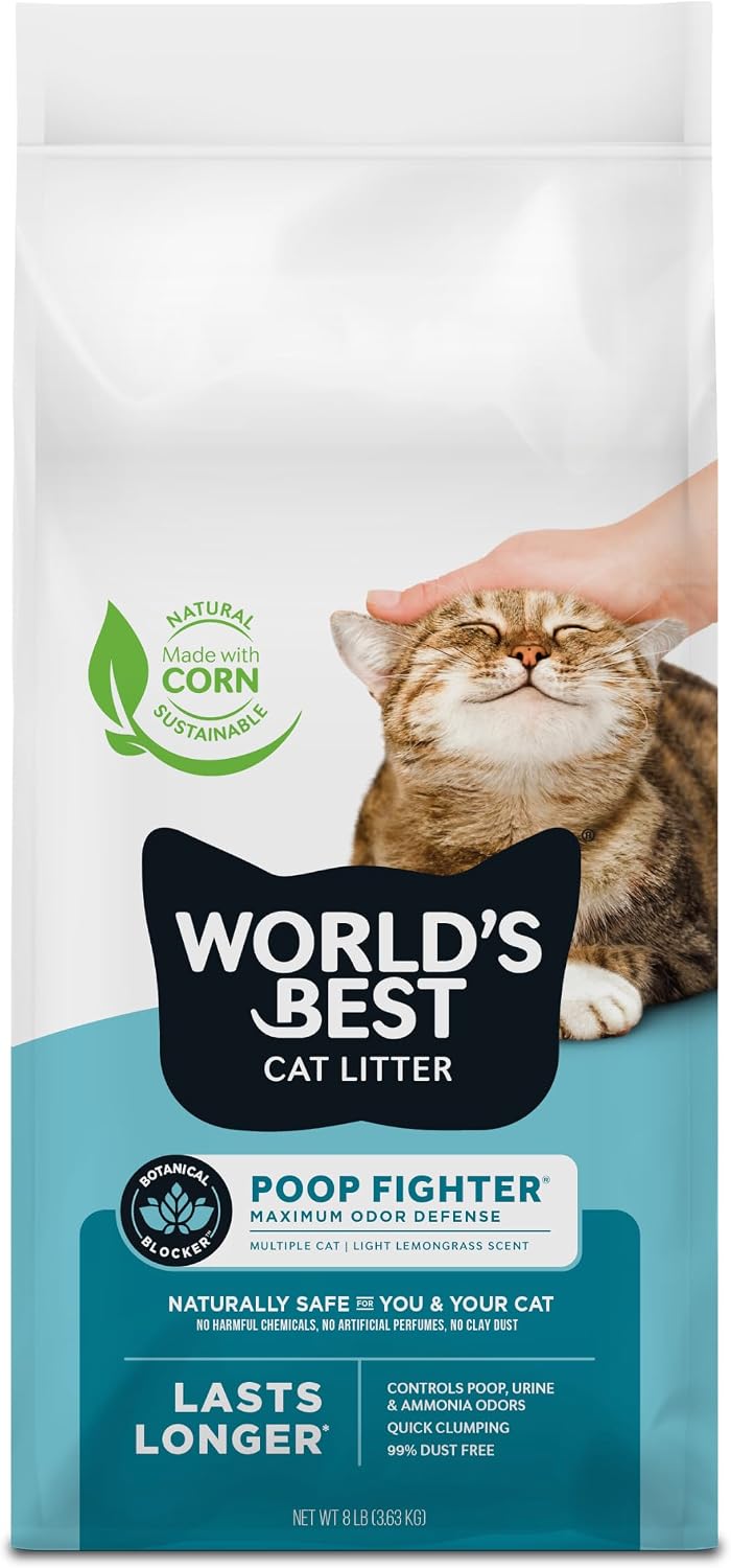 World's Best Cat Litter Poop Fighter, Urine & Poop Odor Defense - 8lb