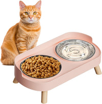 Elevated Cat Bowl, Raised Cat Food and Water Bowl Set for Indoor Cats, Splash Proof with 2 - Cat Bowls-Pink
