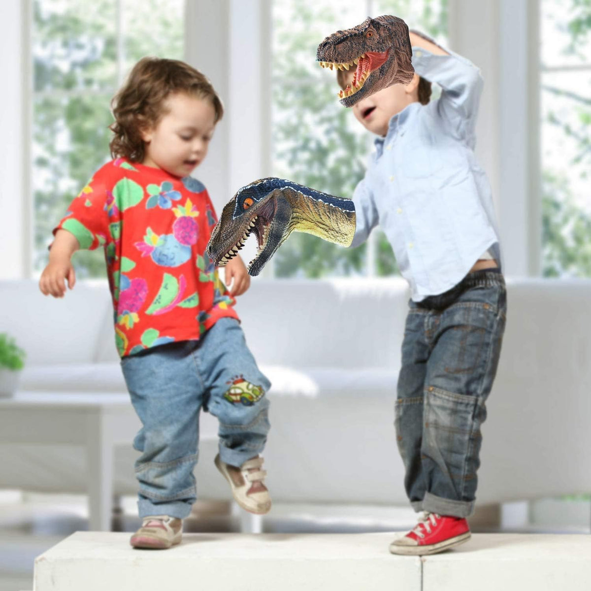 Gemini&Genius Tyrannosaurus Rex and Blue Velociraptor dinosaur hand puppets - view 4