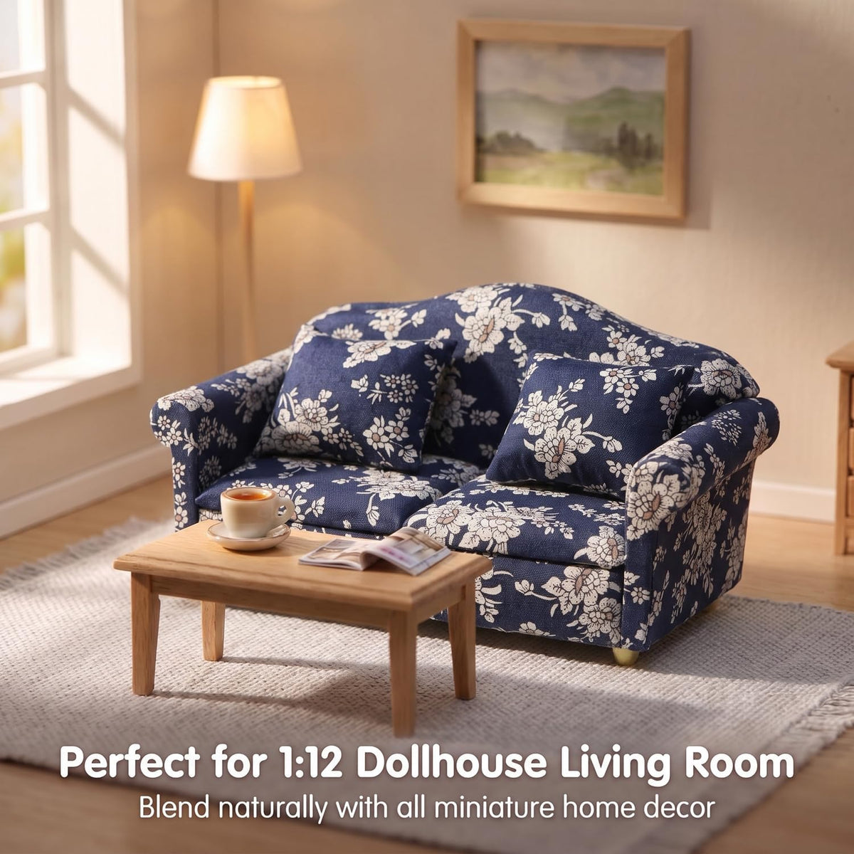Cutemini white 1/12 scale dollhouse loveseat couch with pillows - view 29