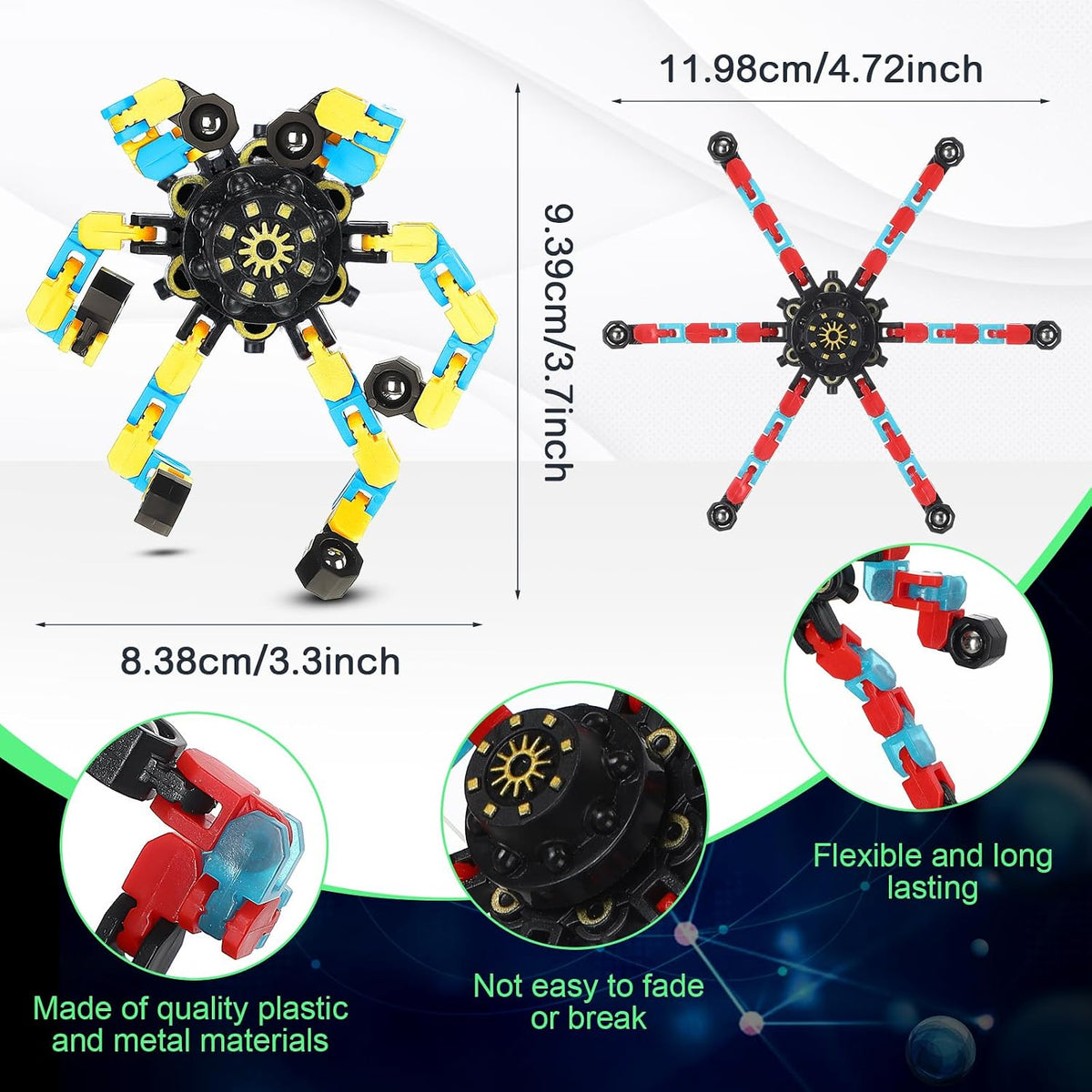 Junkin transformable fidget spinners in white, orange, green and blue - view 7
