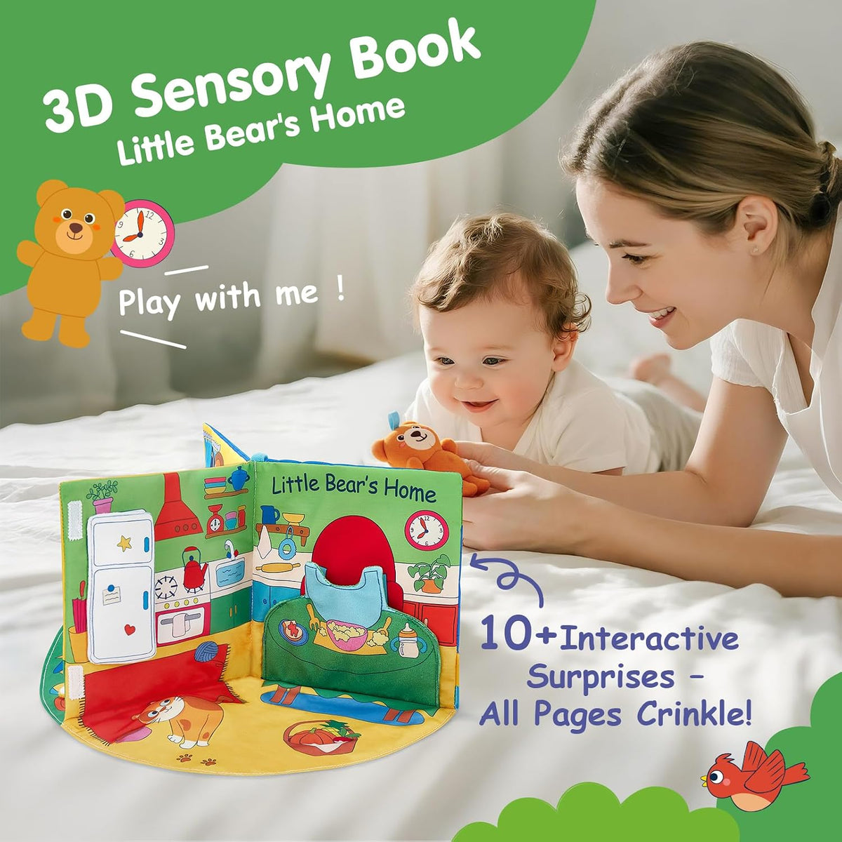hahaland Baby Soft Cloth Crinkle Books Touch and Feel Sensory Infant - 3D Busy Book - image 2