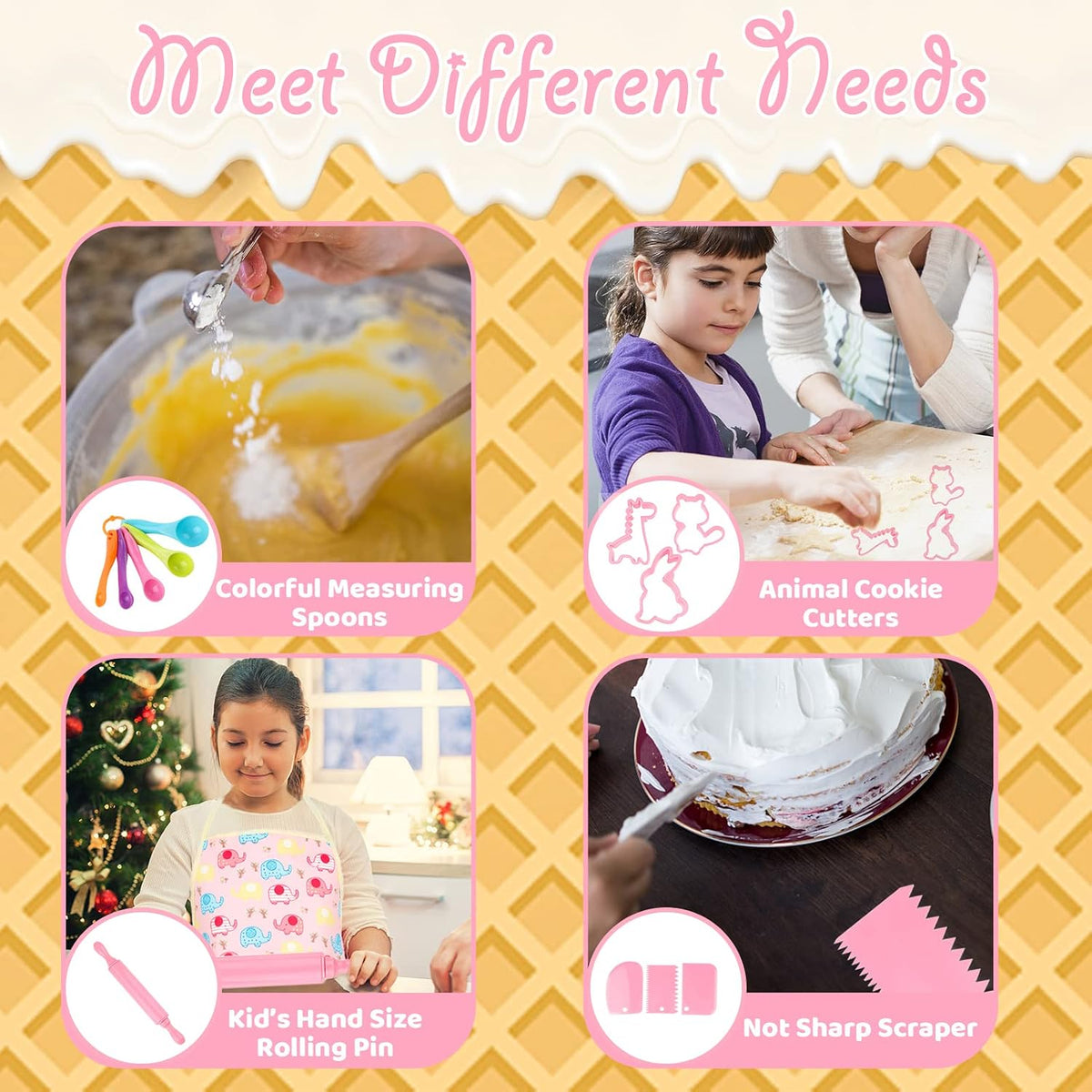 KAEGREEL Kids Baking Chef Set with Unicorn Apron and Mitt - Elephant Apron+6 Model Cookie Cutters - image 4