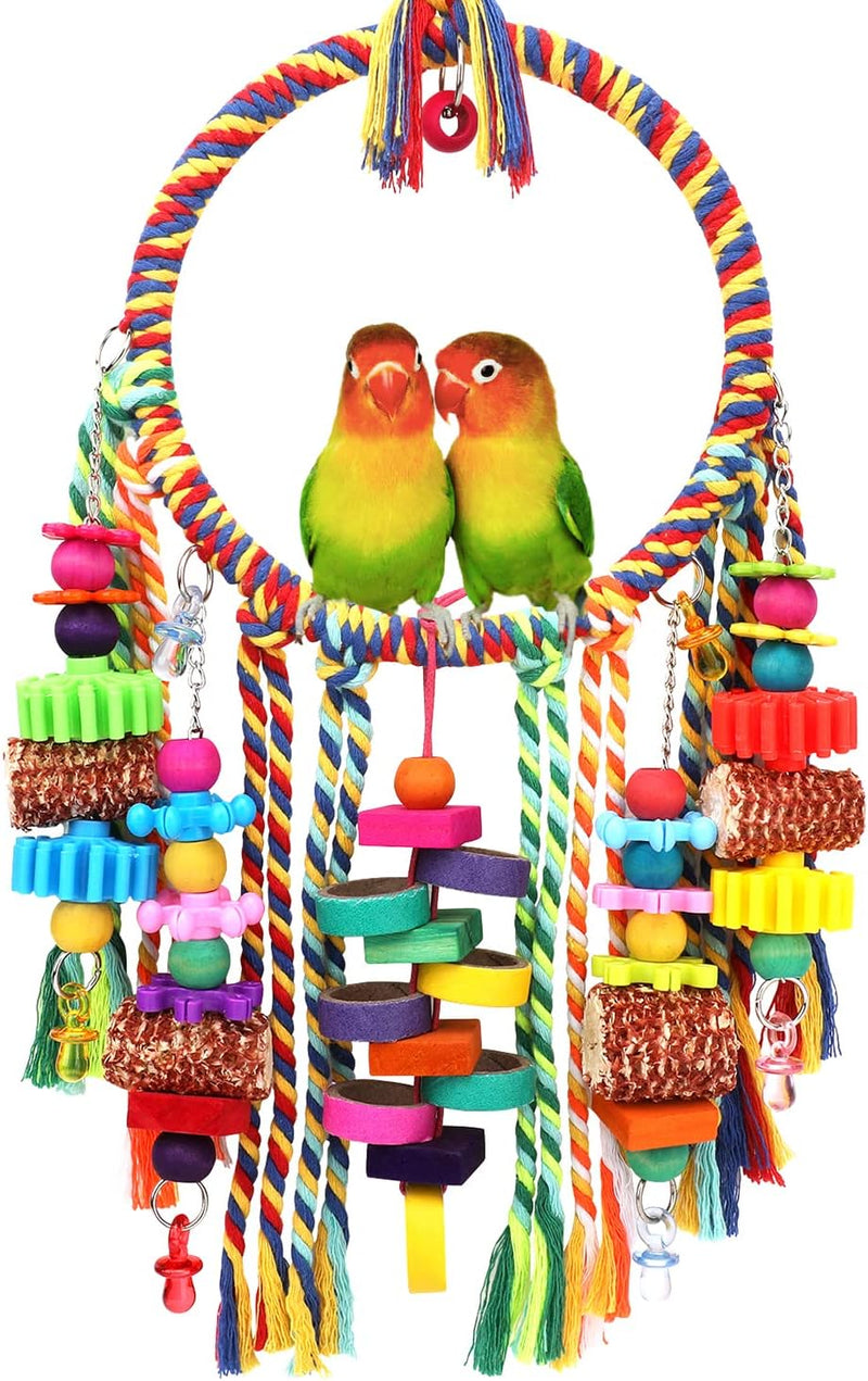Bird Toys Bird Rope Ring Swing Perch with Corn Cob Cardboard Bagels