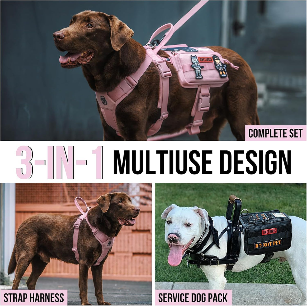 OneTigris Service Dog Vest Harness - Large / Pink - image 2