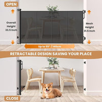 Reinforced Retractable Baby Gate or Mesh Dog Gate,Easy to Use for Stairs, Doorways, Hallways, Indoor, Outdoor, Wide Pet Gate 33.5" Tall, Extends to 55" Wide,Black